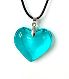 Large Red Glass Heart Necklace, Deep Red Puffy Heart Pendant with Black Leather Cord, Charm Necklace Valentine's Day, Mother's Day Necklace.