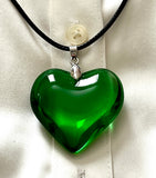 Large Red Glass Heart Necklace, Deep Red Puffy Heart Pendant with Black Leather Cord, Charm Necklace Valentine's Day, Mother's Day Necklace.