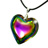 Large Red Glass Heart Necklace, Deep Red Puffy Heart Pendant with Black Leather Cord, Charm Necklace Valentine's Day, Mother's Day Necklace.